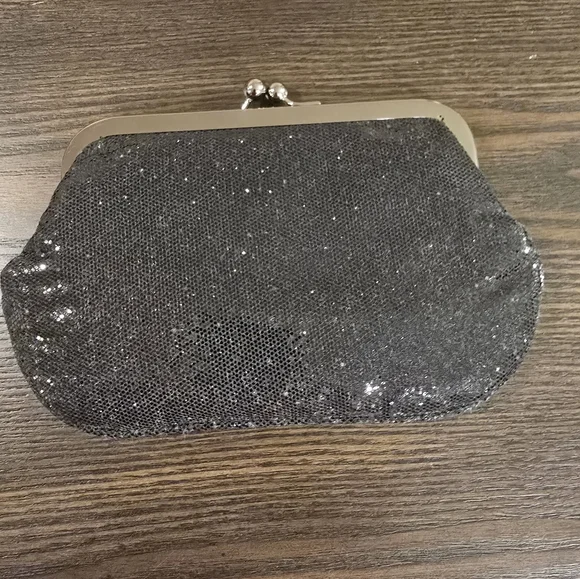 EXPRESS Black Glitter Evening Bag Handbag Purse To Clutch Vintage Style Gunmetal - Picture 3 of 12
